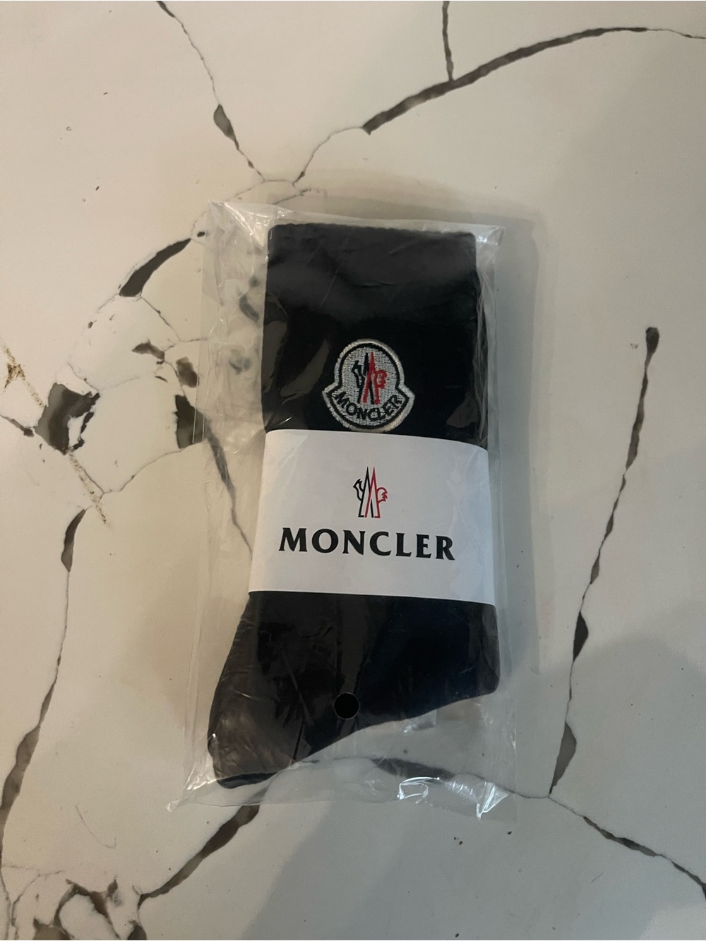 Moncler Black Crew Socks with Embroidered Logo